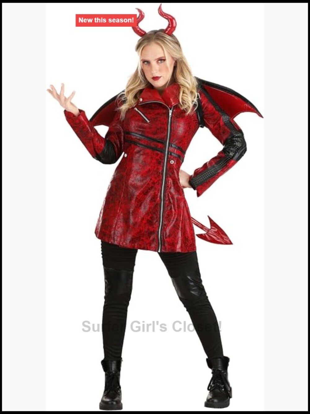 Faux Suede Devil Costume with Horns & Wings for Women